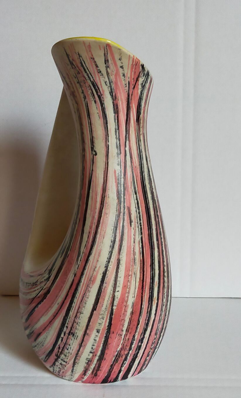 Free-form ceramic vase by R. Dupanier with abstract decoration from the 50s