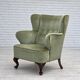 1960s, Scandinavian armchair, green furniture velour, oak wood legs.