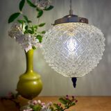 Vintage diamond-point glass globe pendant light