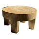 Coffee table, four-legged low table in natural solid monoxyle mango wood.