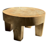 Coffee table, four-legged low table in natural solid monoxyle mango wood.