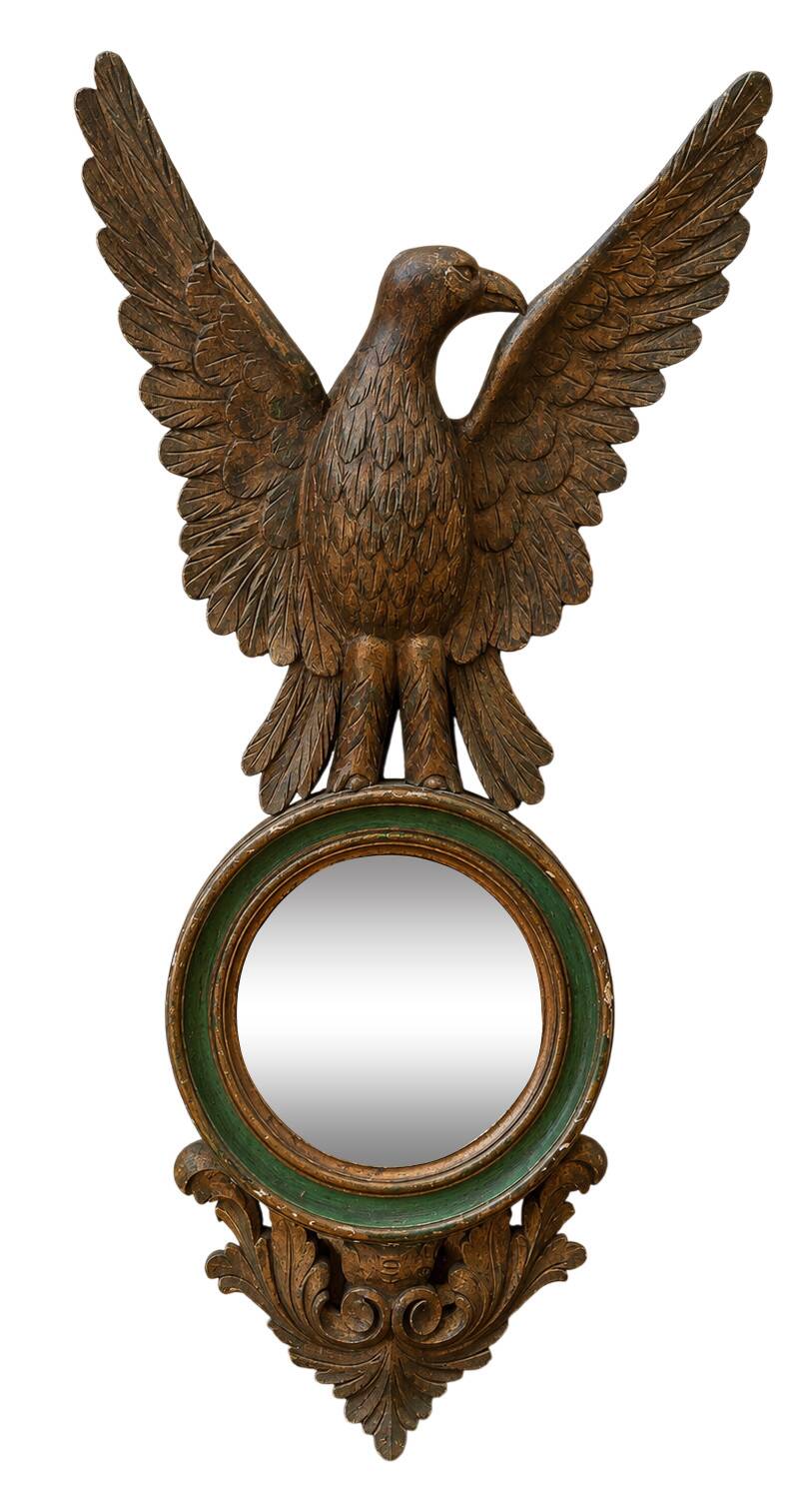 Empire style mirror with an eagle in carved and polychrome wood – late 19th century