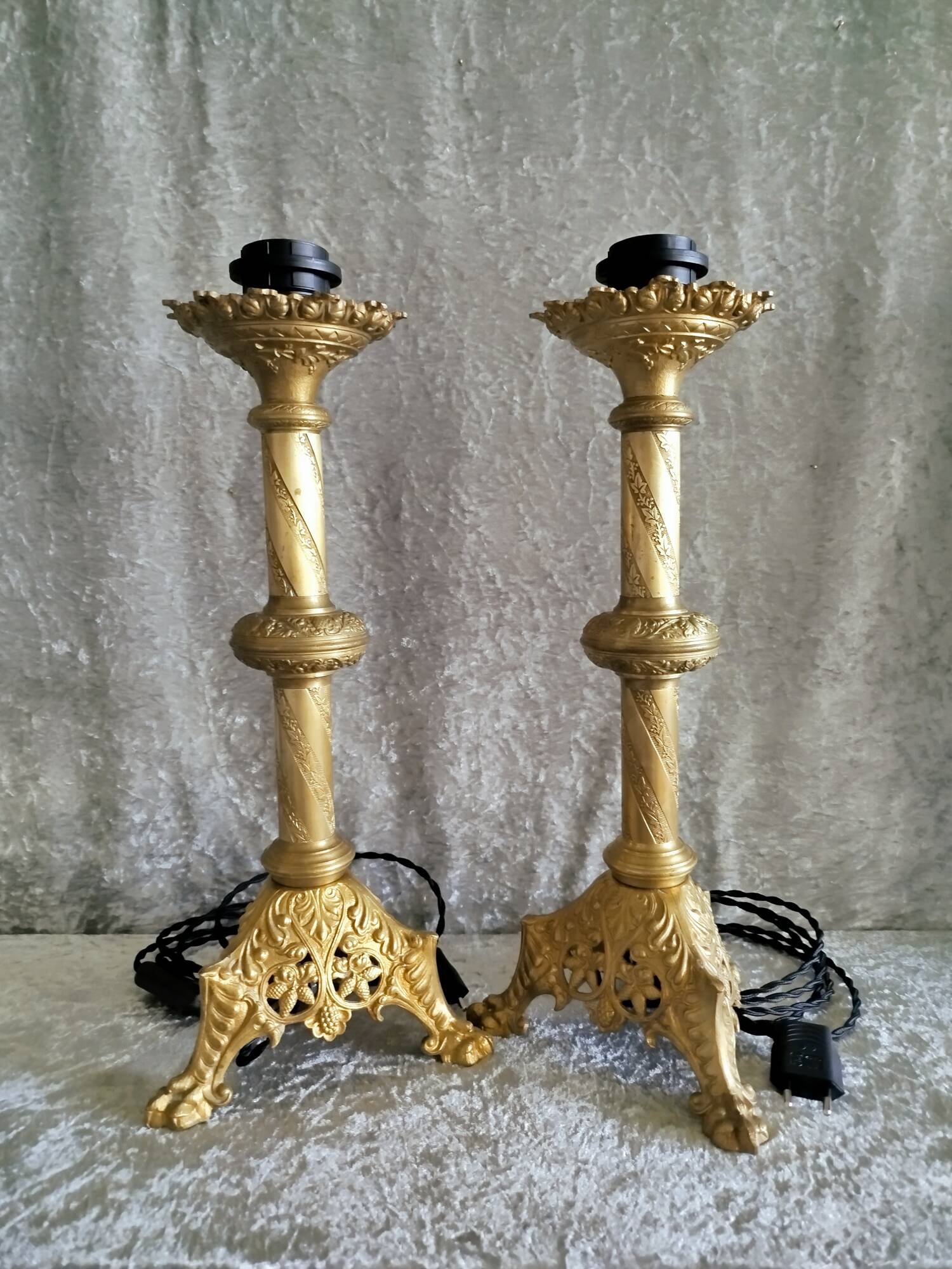 Pair of bronze candlesticks transformed into lamp bases
