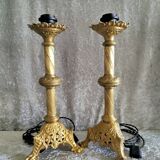 Pair of bronze candlesticks transformed into lamp bases
