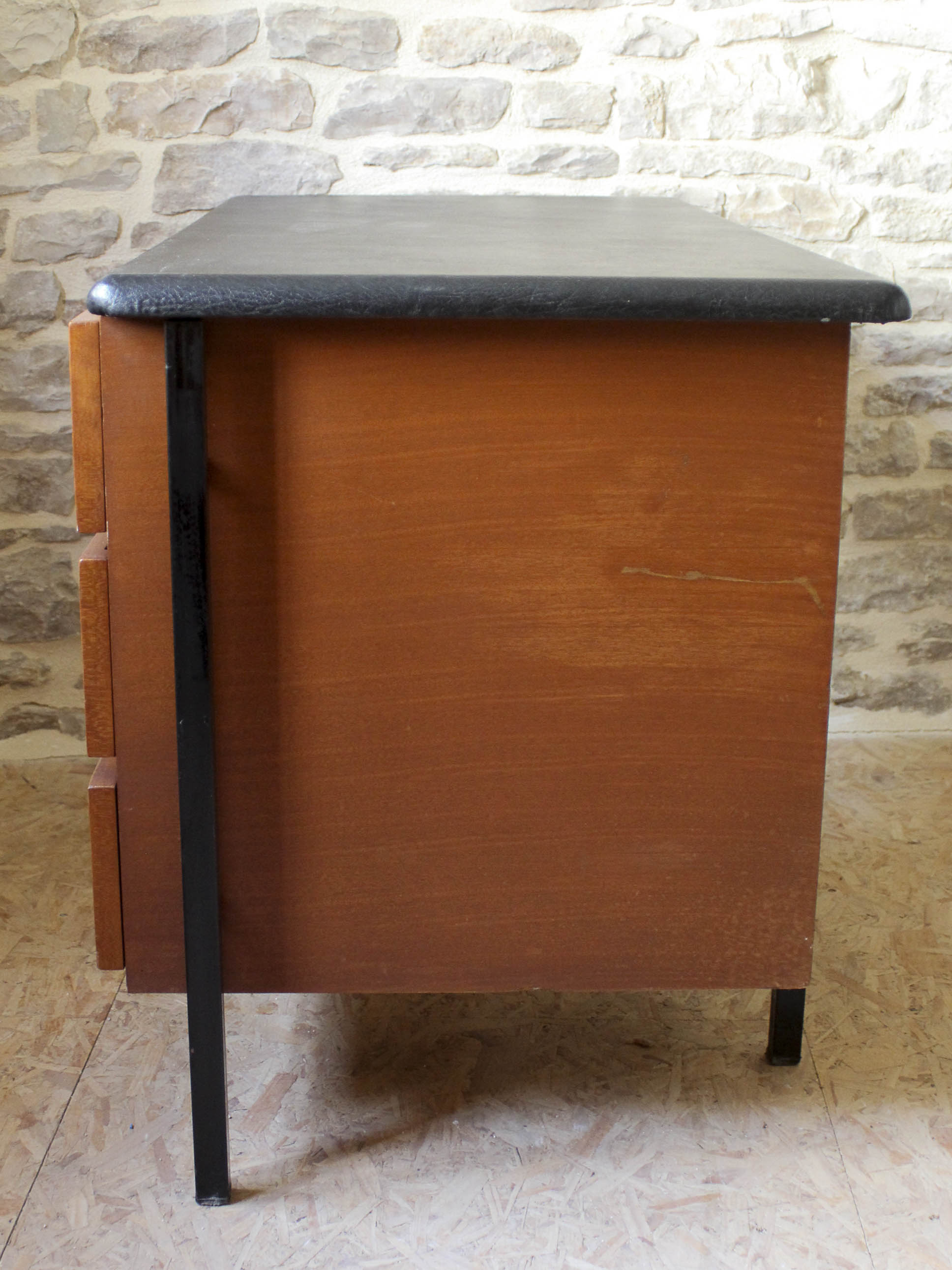 Desk 60s in metal wood and imitation leather