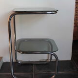 Side table end of sofa vintage chrome and smoked glasses 1970