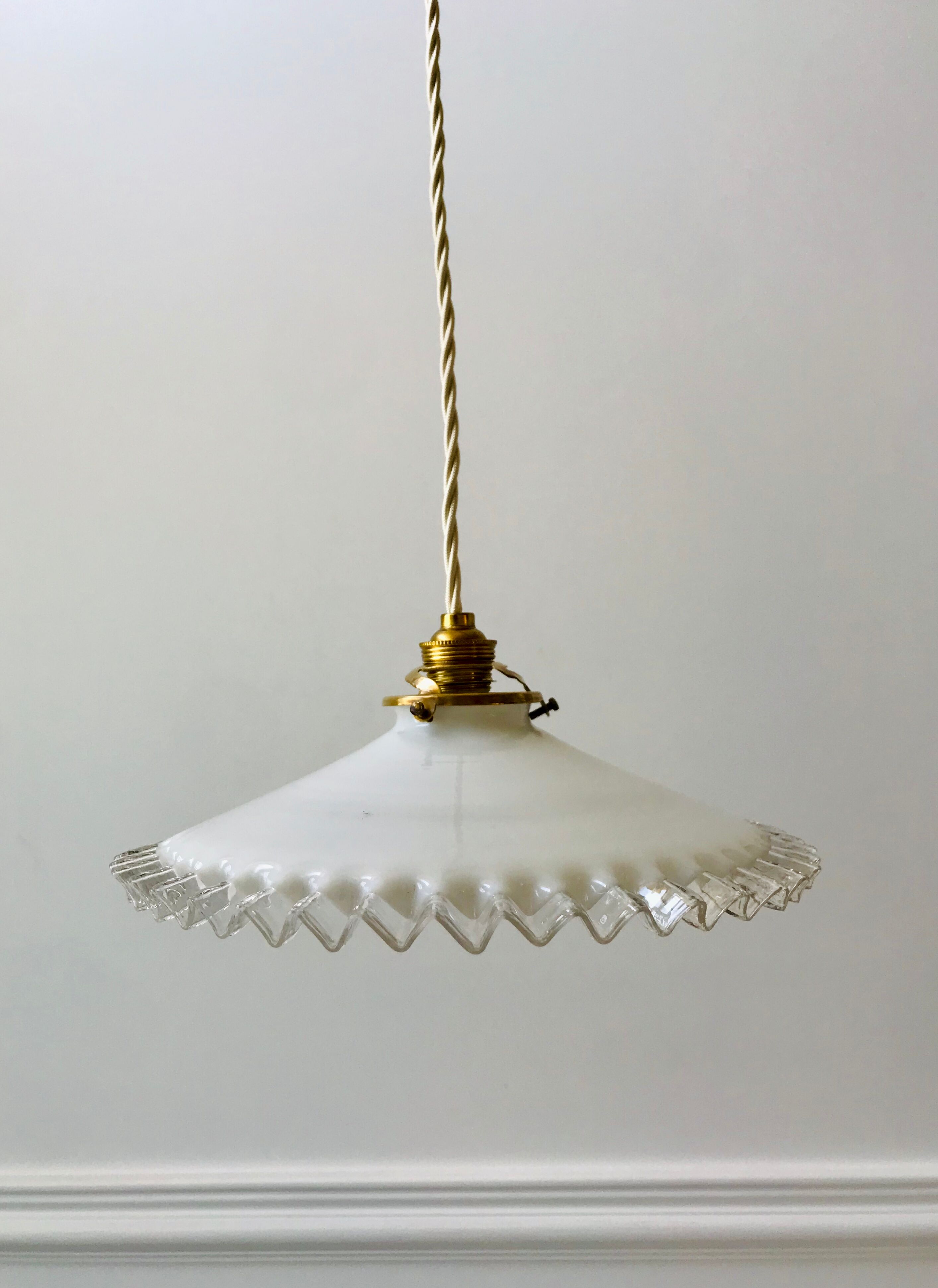 Vintage 50s serrated opaline pendant lamp
