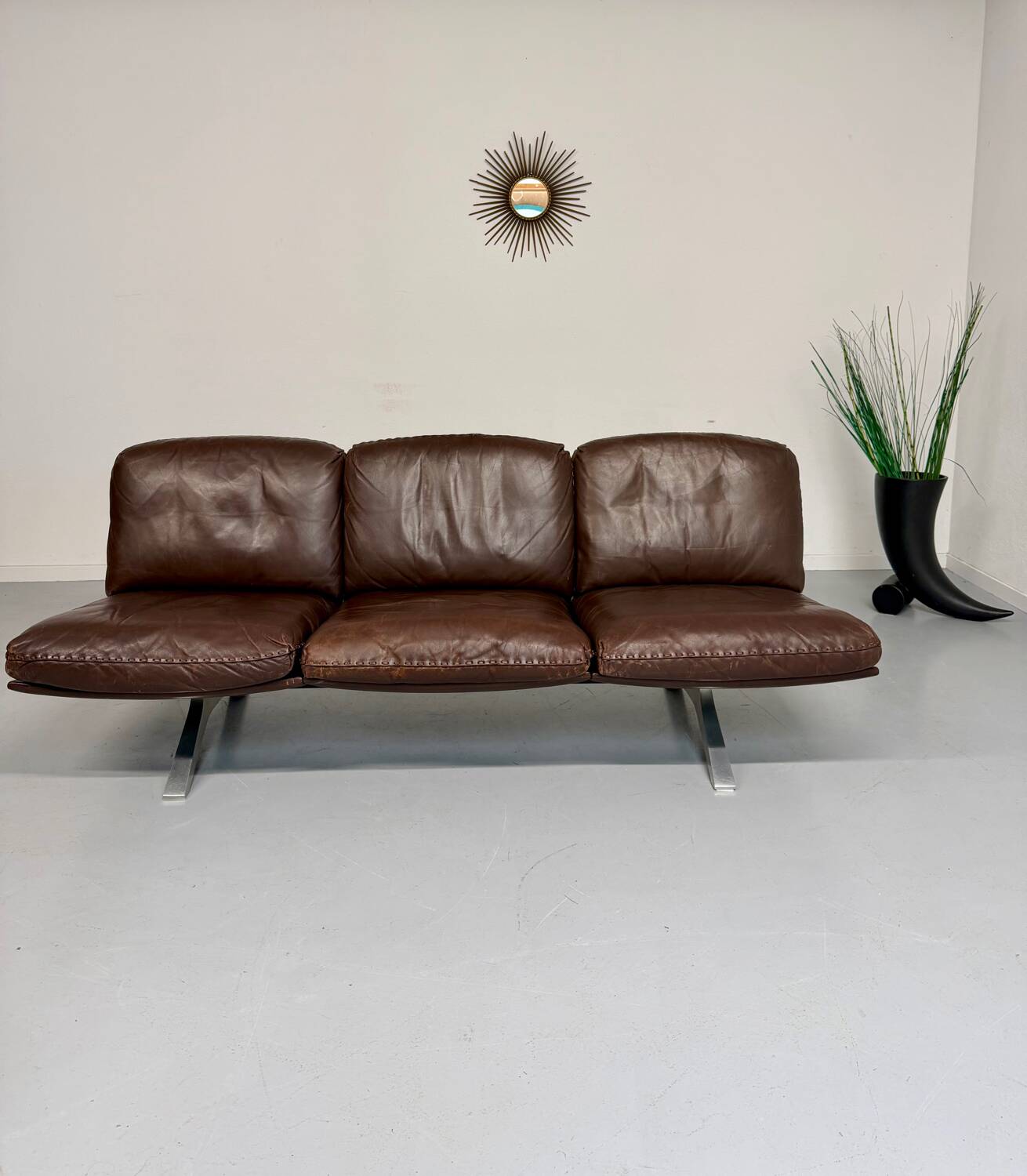 De Sede DS31 vintage leather 3-seater canapé banquette from the 1970s.