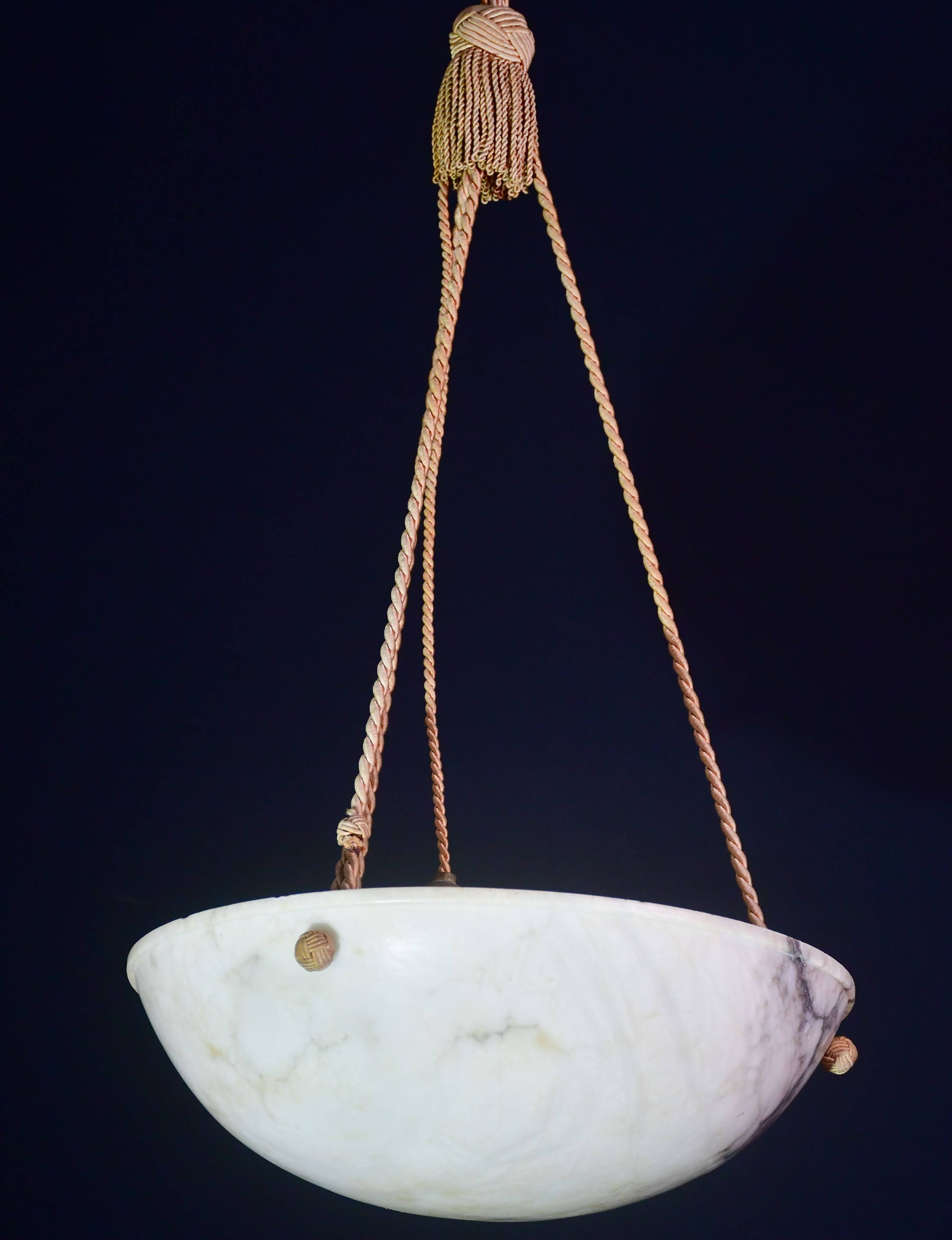 Great size superb Art Deco white alabaster chandelier, 1930s