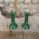 Duo of green-gold enameled ceramic candle holders, Western Germany, Waechtersbach, 1970s