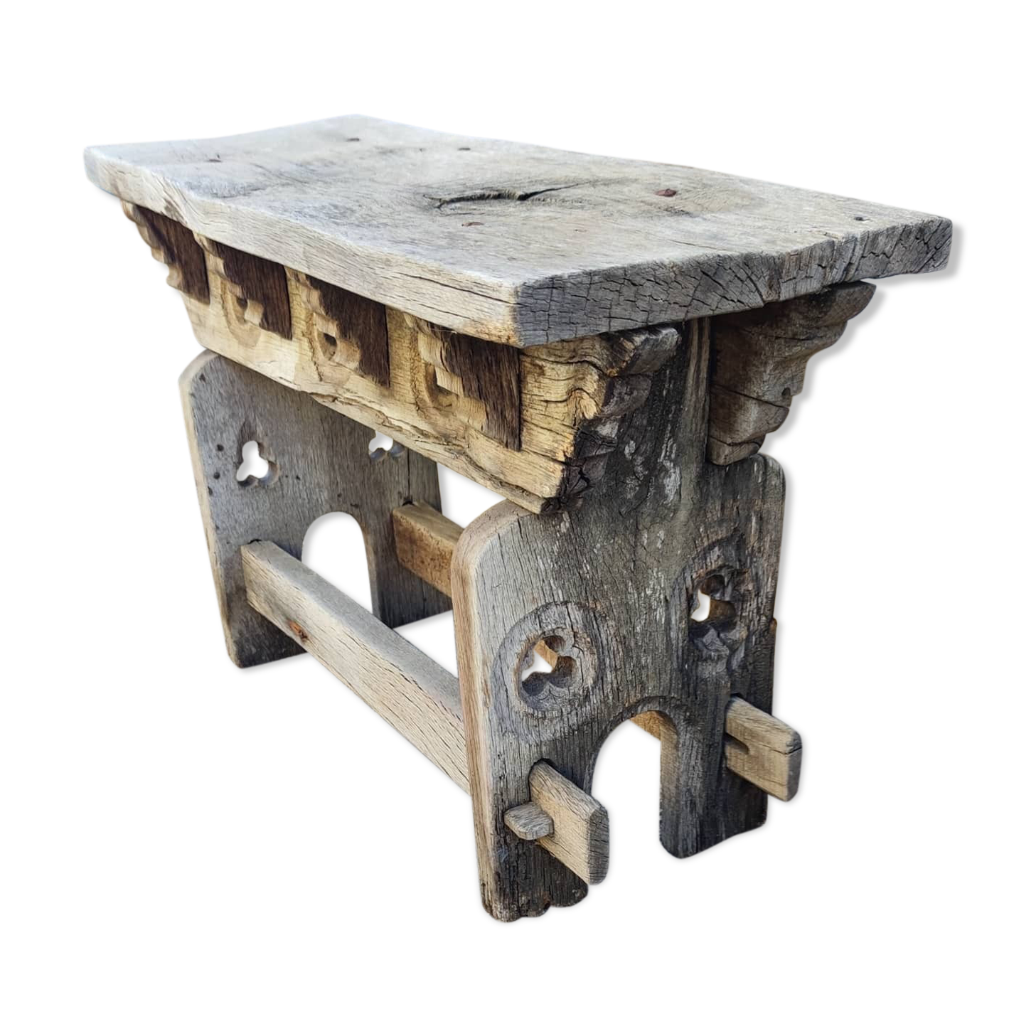 Oak bench style high period garden patina