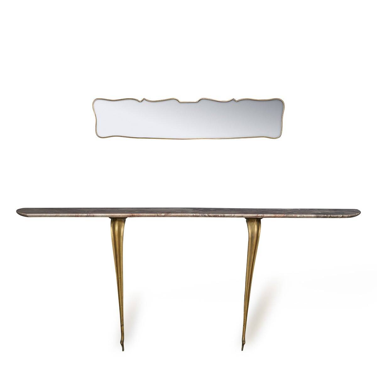MID 20thC ITALIAN BRASS & MARBLE CONSOLE WITH MIRROR c.1950