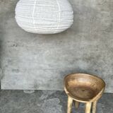 Medium pendant light in rattan and natural linen, Japanese-style, flattened round (Labu) H35 D60