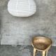 Medium pendant light in rattan and natural linen, Japanese-style, flattened round (Labu) H35 D60