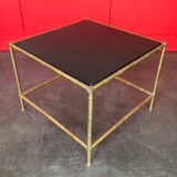 Bamboo and leather coffee table circa 1950