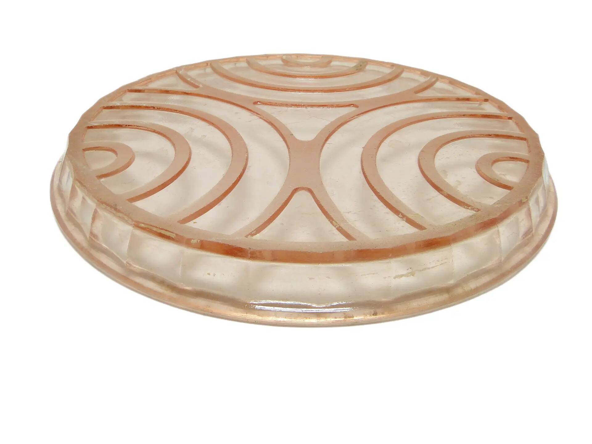 Mid-century modern decorative plate, pink glass, Poland, 1950s.