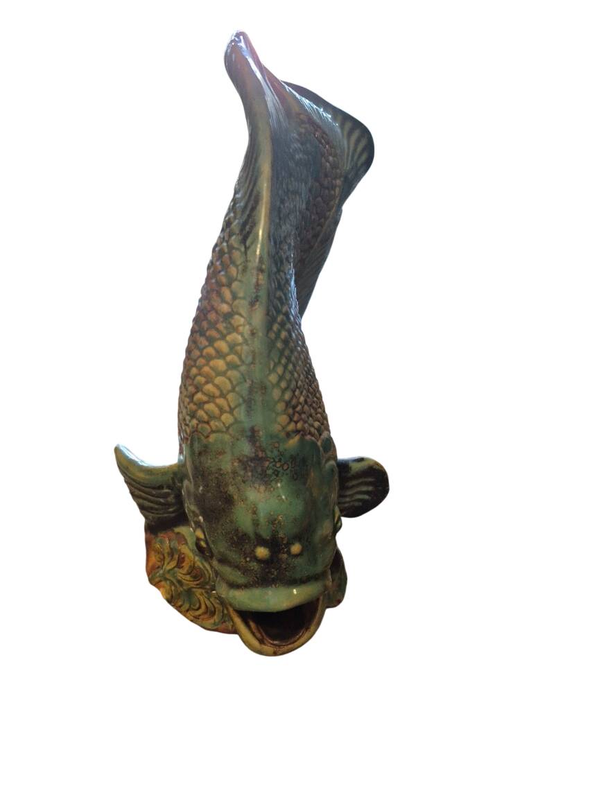 glazed stoneware fish sculpture signed Asian late 19th early 20th century