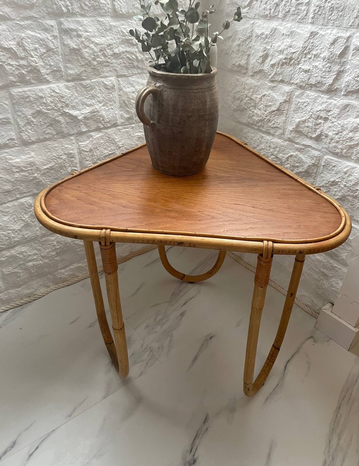 Small banbou tripod table from the 70s