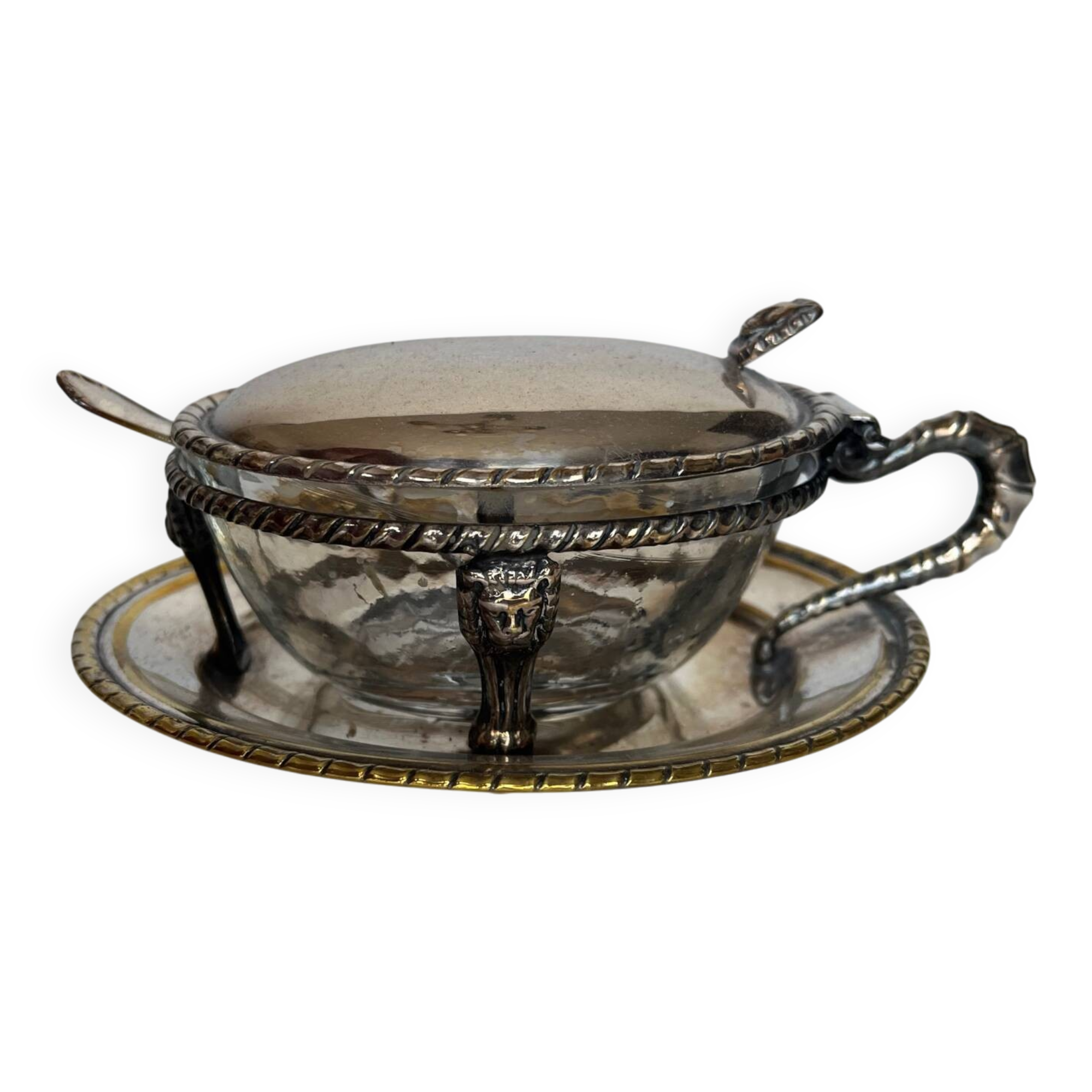 Glass and silver-plated sugar bowl