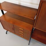Italian bookcase vintage modular double shelf in teak and metal from the 60s