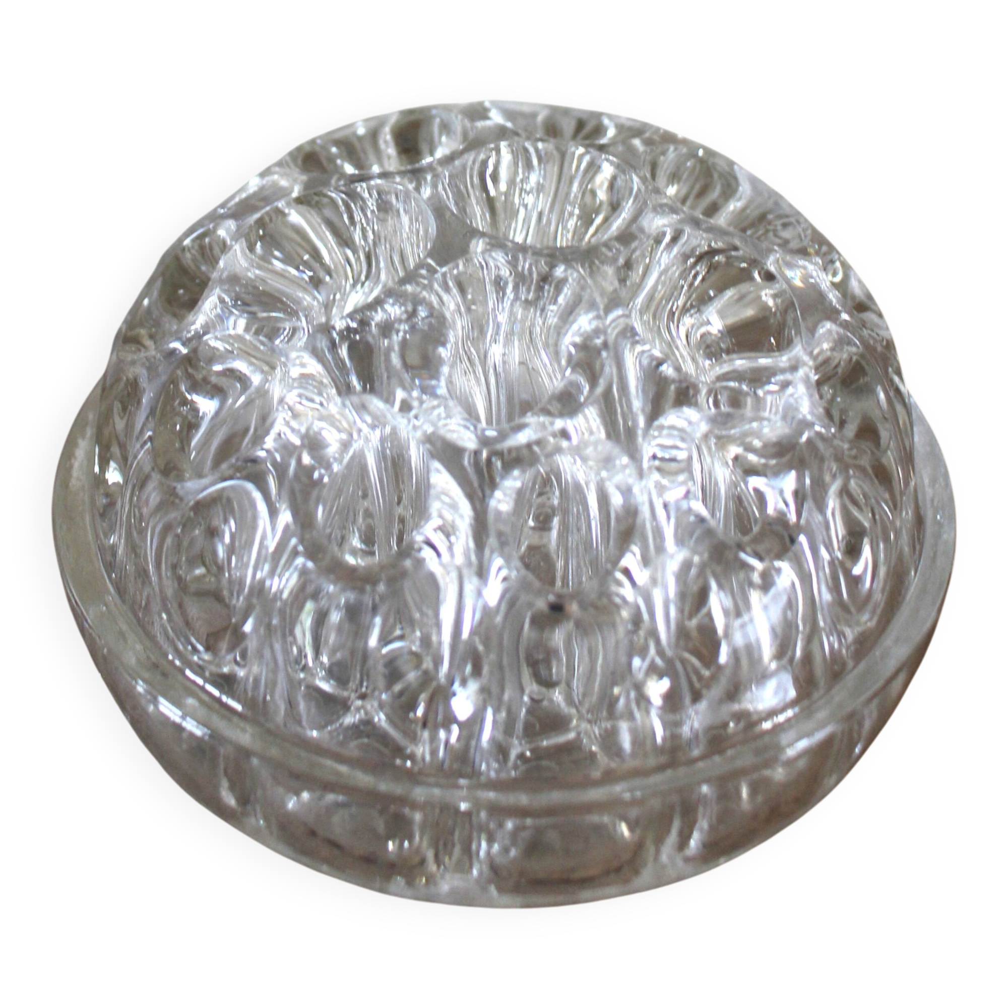 Round flower frog glass 20 holes large format vintage vase