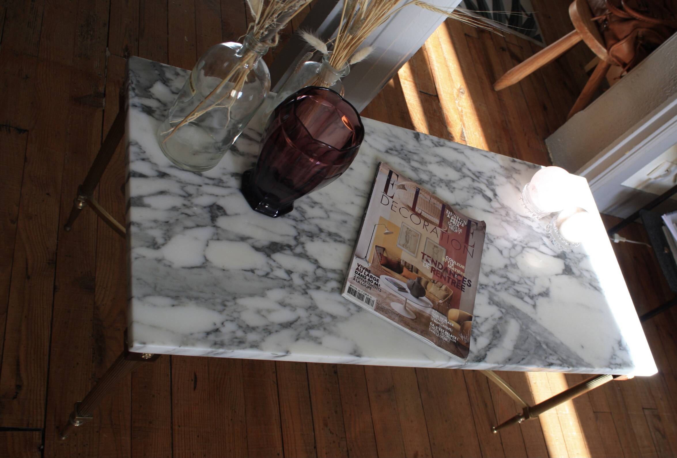 Table basse marbre laiton et bois