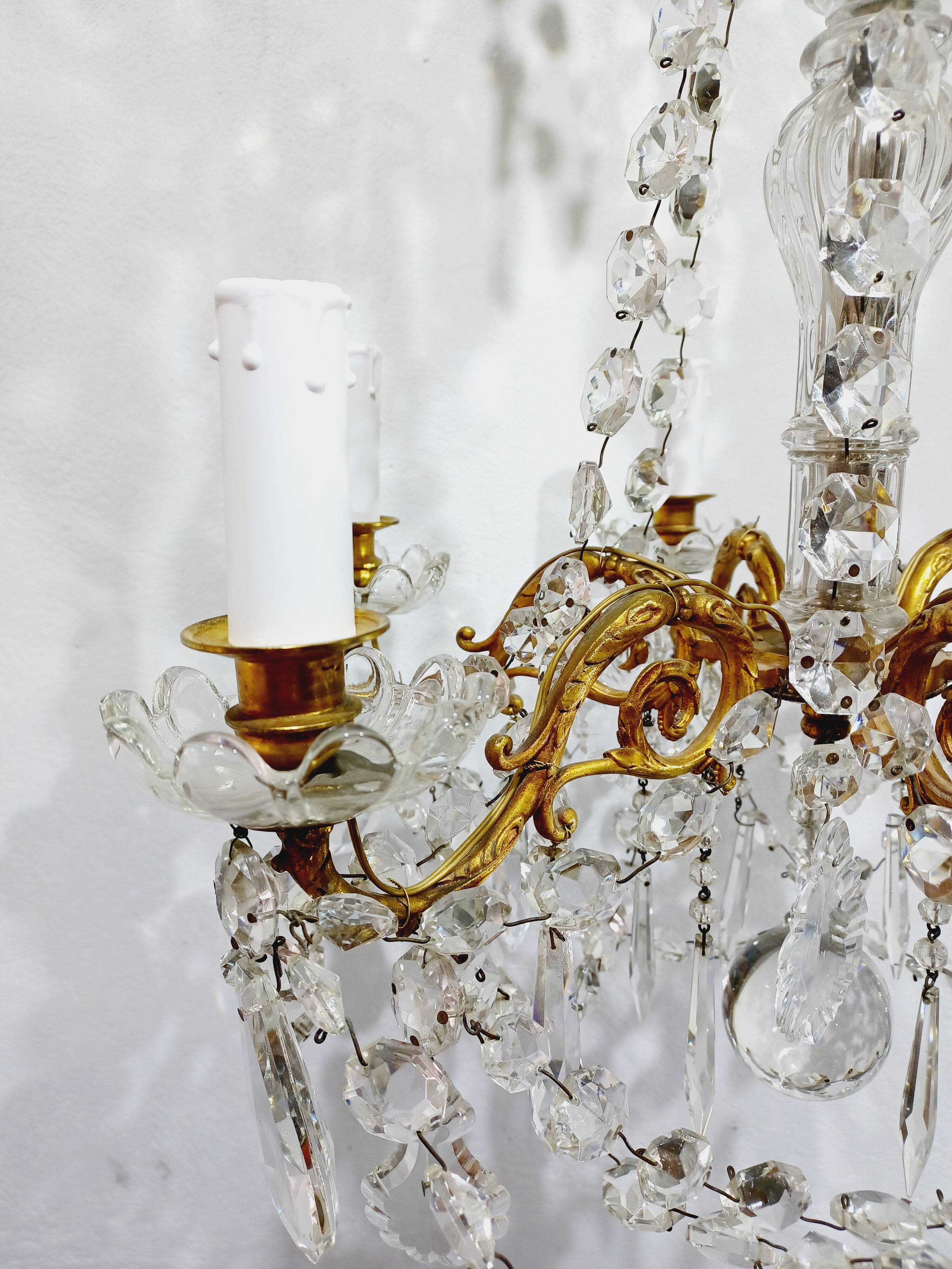 6 Light Bronze And Crystal Chandelier