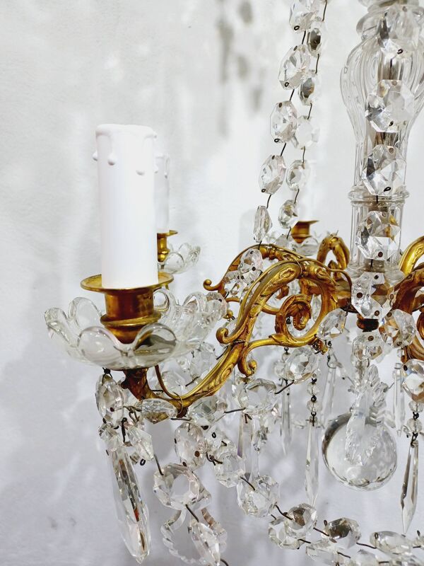 Lustre 6 Lumières Bronze Et Cristal