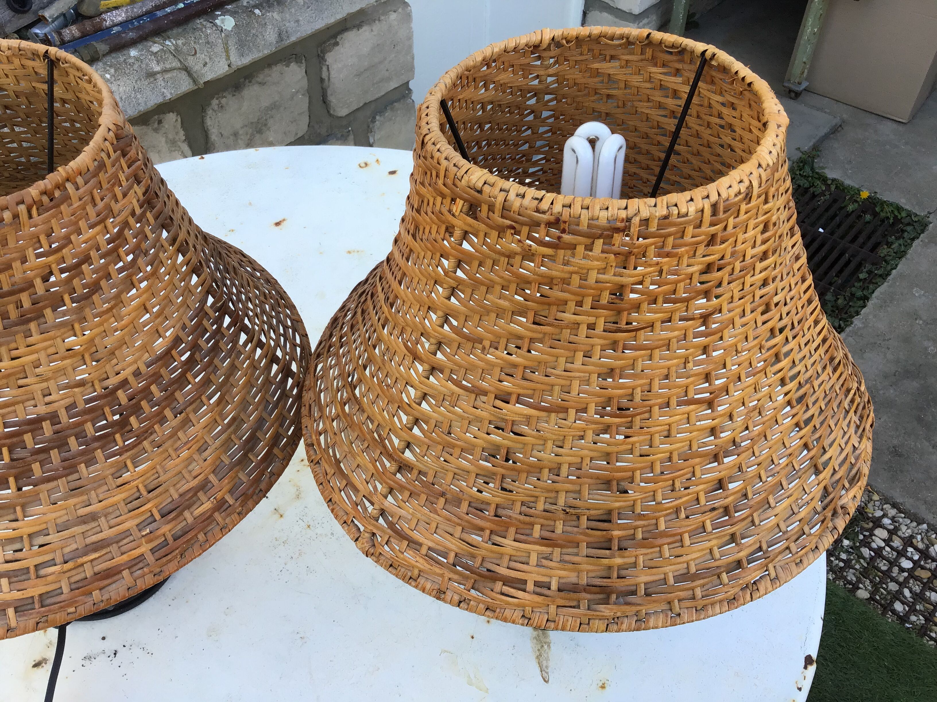 Pair of rattan bedside lampshade