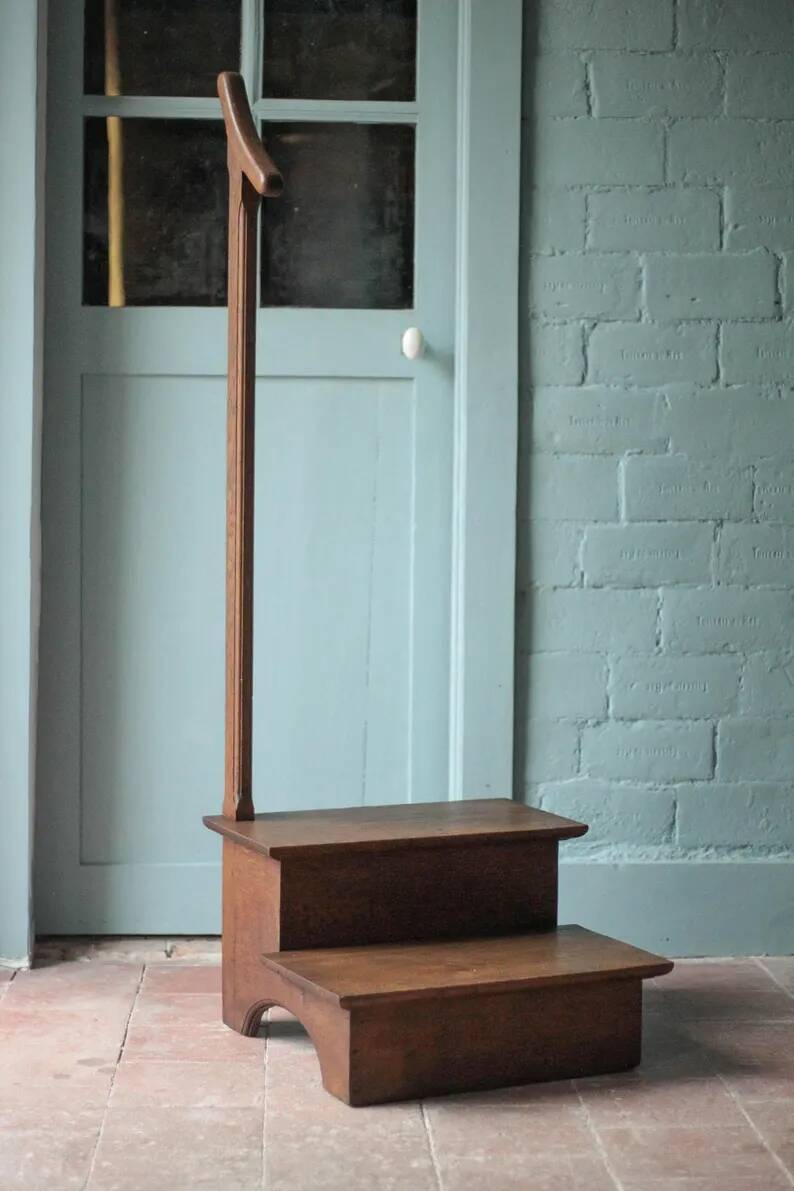 Wooden step stool for vintage library, stepladder, furniture for library, decor
