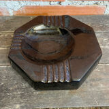 Vintage Black Cracked Ceramic Octagonal Ashtray S. BESSY