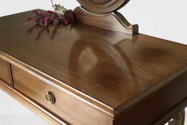 Art Deco style dressing table in mahogany gooseneck mirror