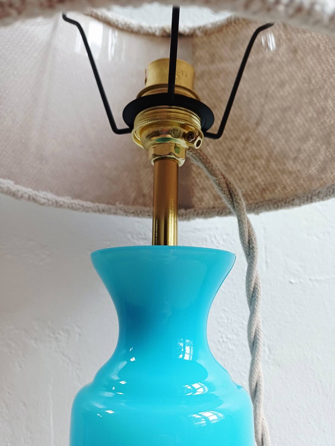 Blue Opaline Glass Table Lamp, 1970s
