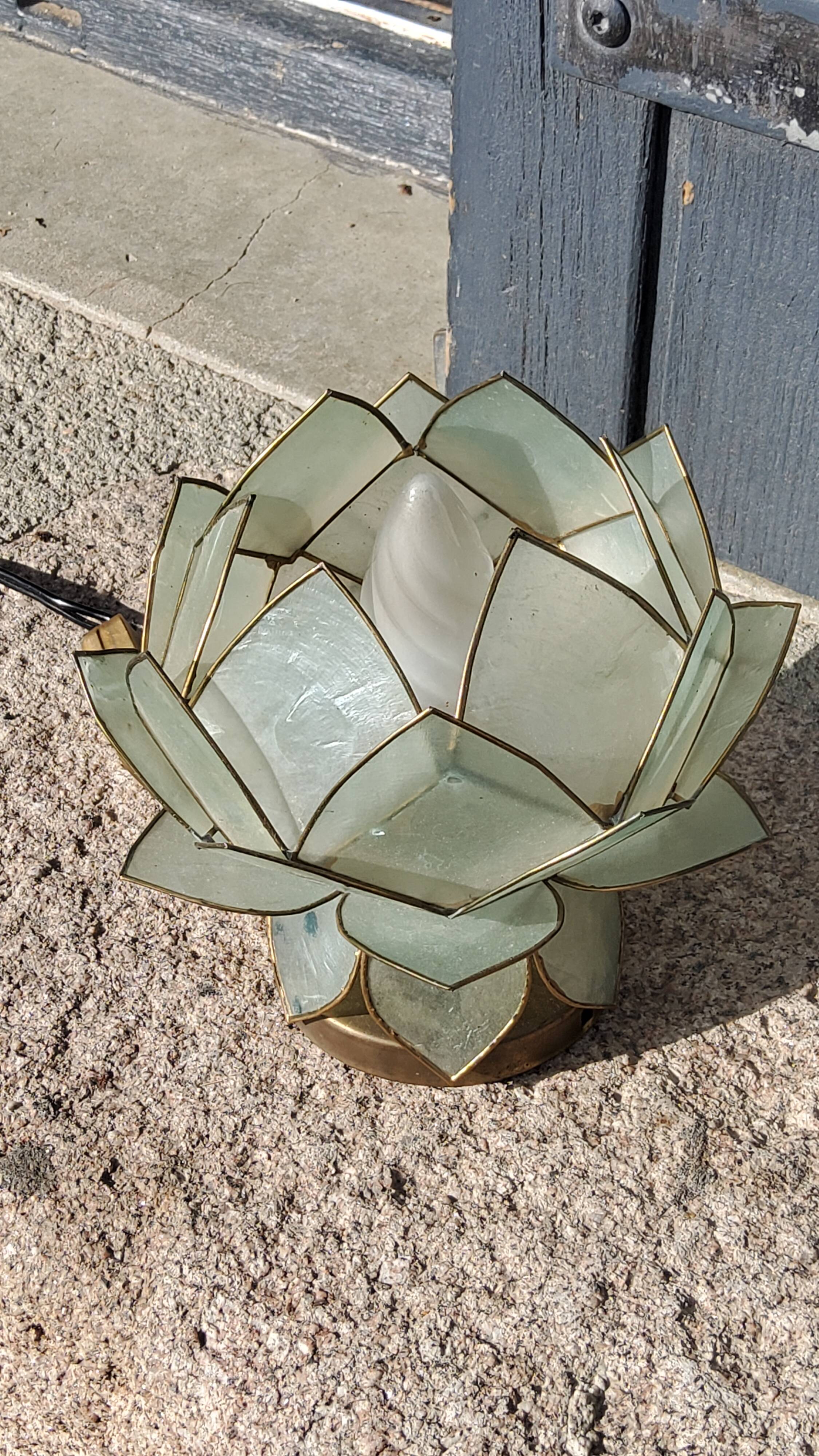 Pair of designer table lamps in turquoise blue green capiz mother-of-pearl from the 70s