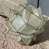 Pair of designer table lamps in turquoise blue green capiz mother-of-pearl from the 70s