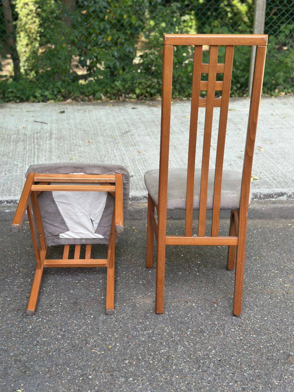 6 Scandinavian dining chairs in solid wood and grey fabric Denmark