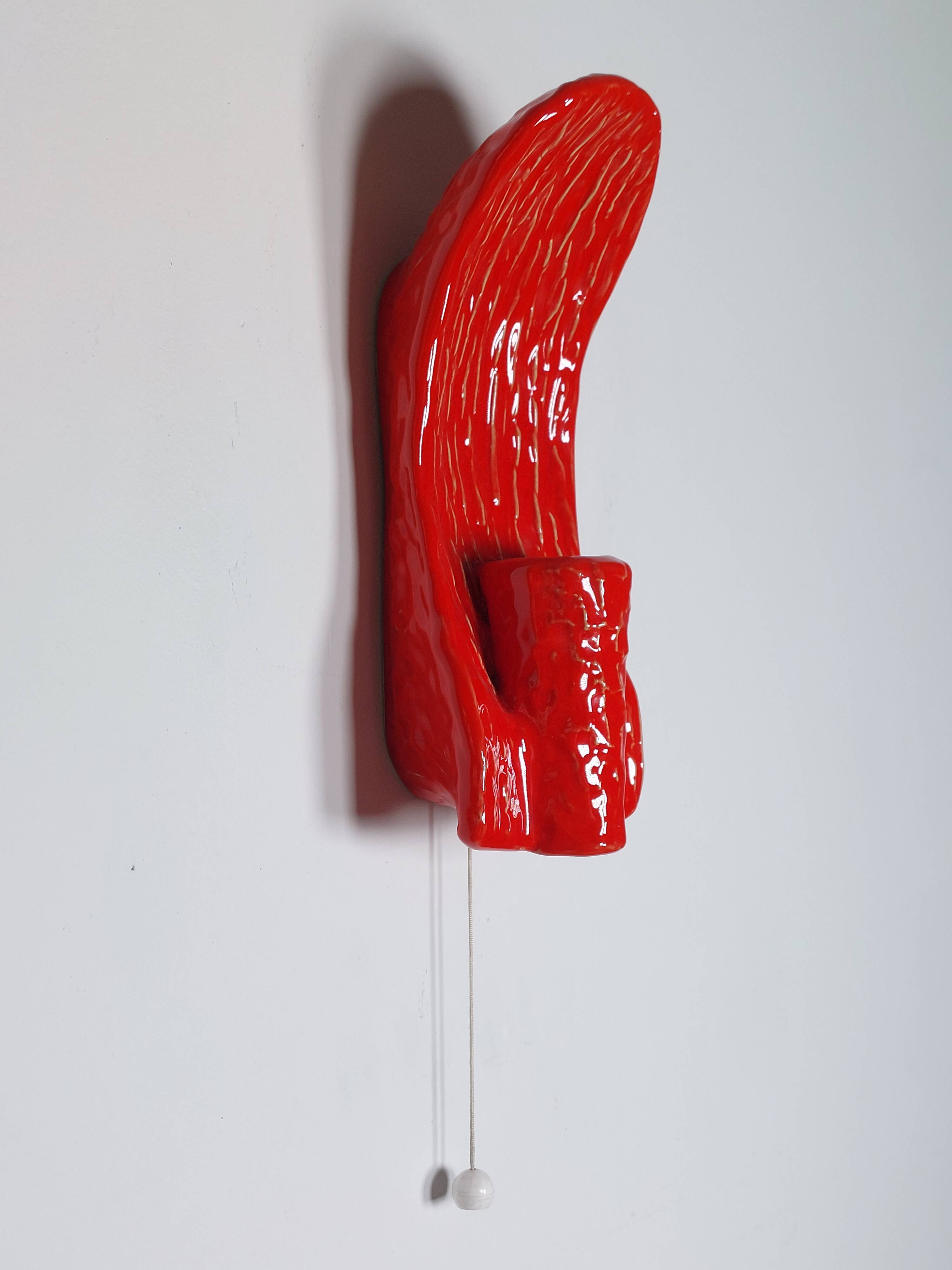 Vintage bricht red mid century ceramic wall light