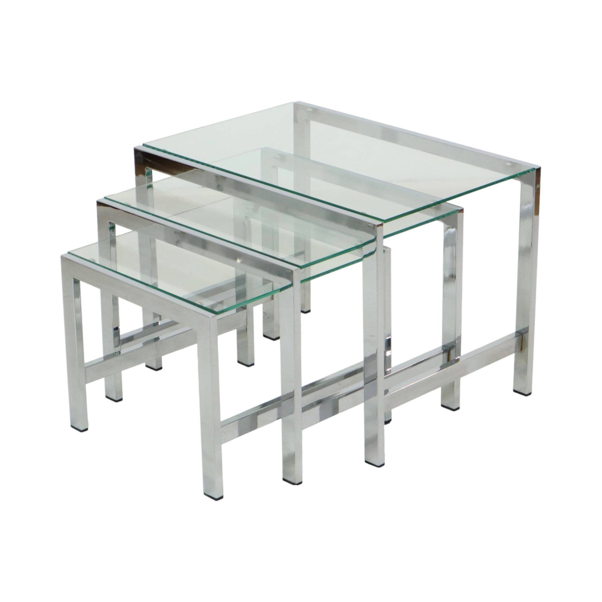 Tables gigognes Space Age Table d'appoint design en verre transparent chromé des années 60