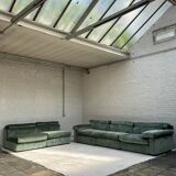 Modular 5 piece sofa fully reupholstered in green velvet