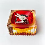Cendrier Sommerso cubique rouge et jaune par Seguso, Murano, Italie, 1970