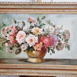 Oil on canvas bouquet of roses signed