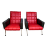 Paire de fauteuils vintage en Skaï rouge et noir