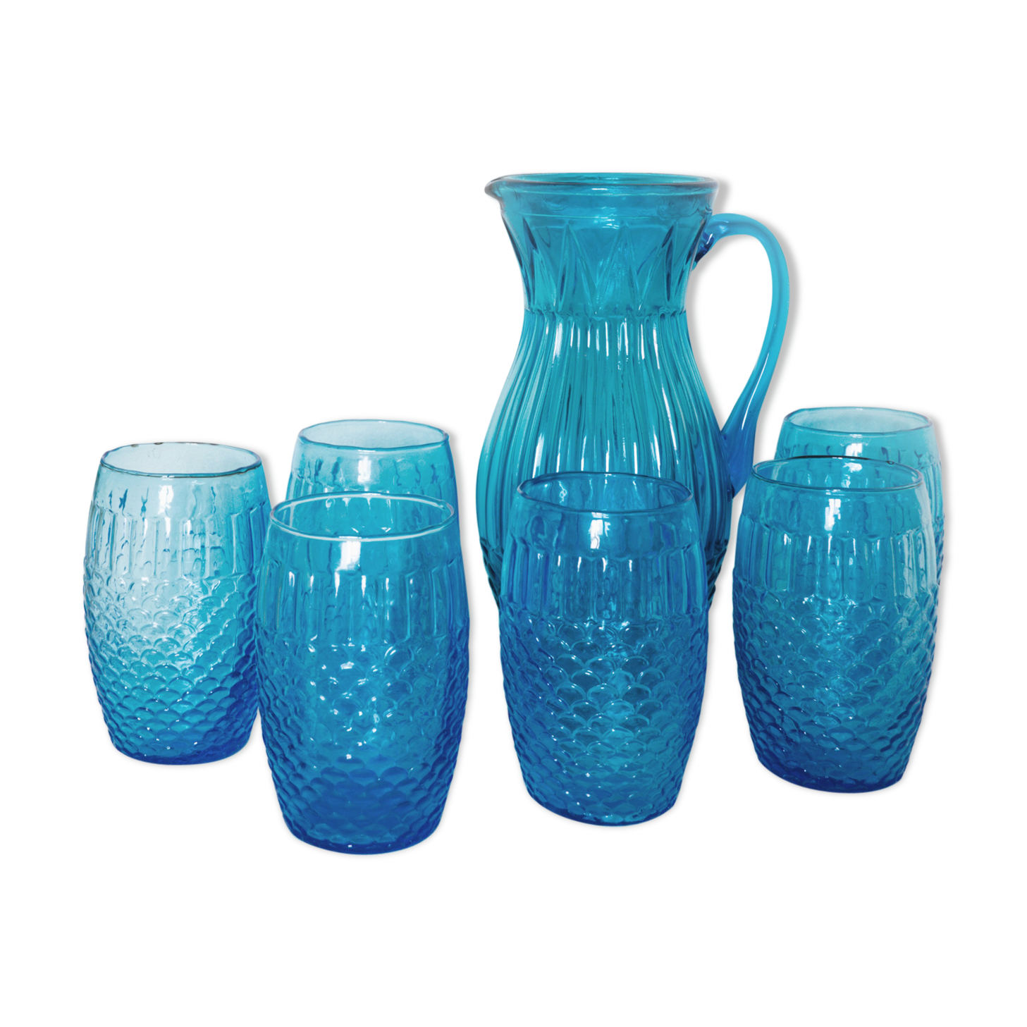 Vintage blue glass orangeade service