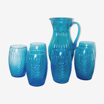 Vintage blue glass orangeade service