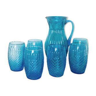 Vintage blue glass orangeade service