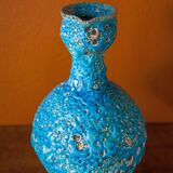Fat Lava turquoise ceramic vase, ceramic pitcher, sea foam, blue crater vase, turquoise emaux
