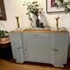 Revamped art deco sideboard in light sage green, marble top, chrome handles, vintage shabby chic
