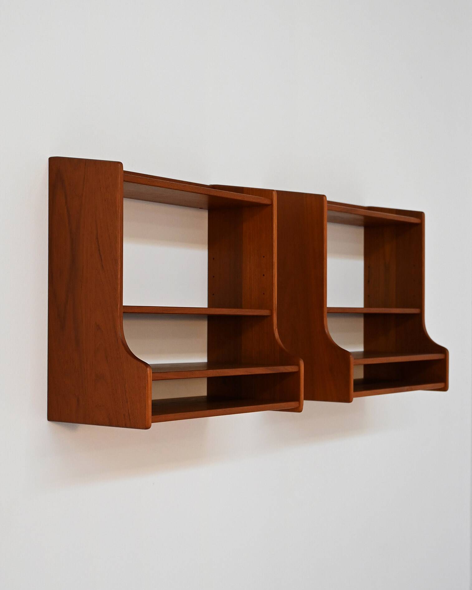 Wall-mounted teak bedside tables Scandinavia 1960s