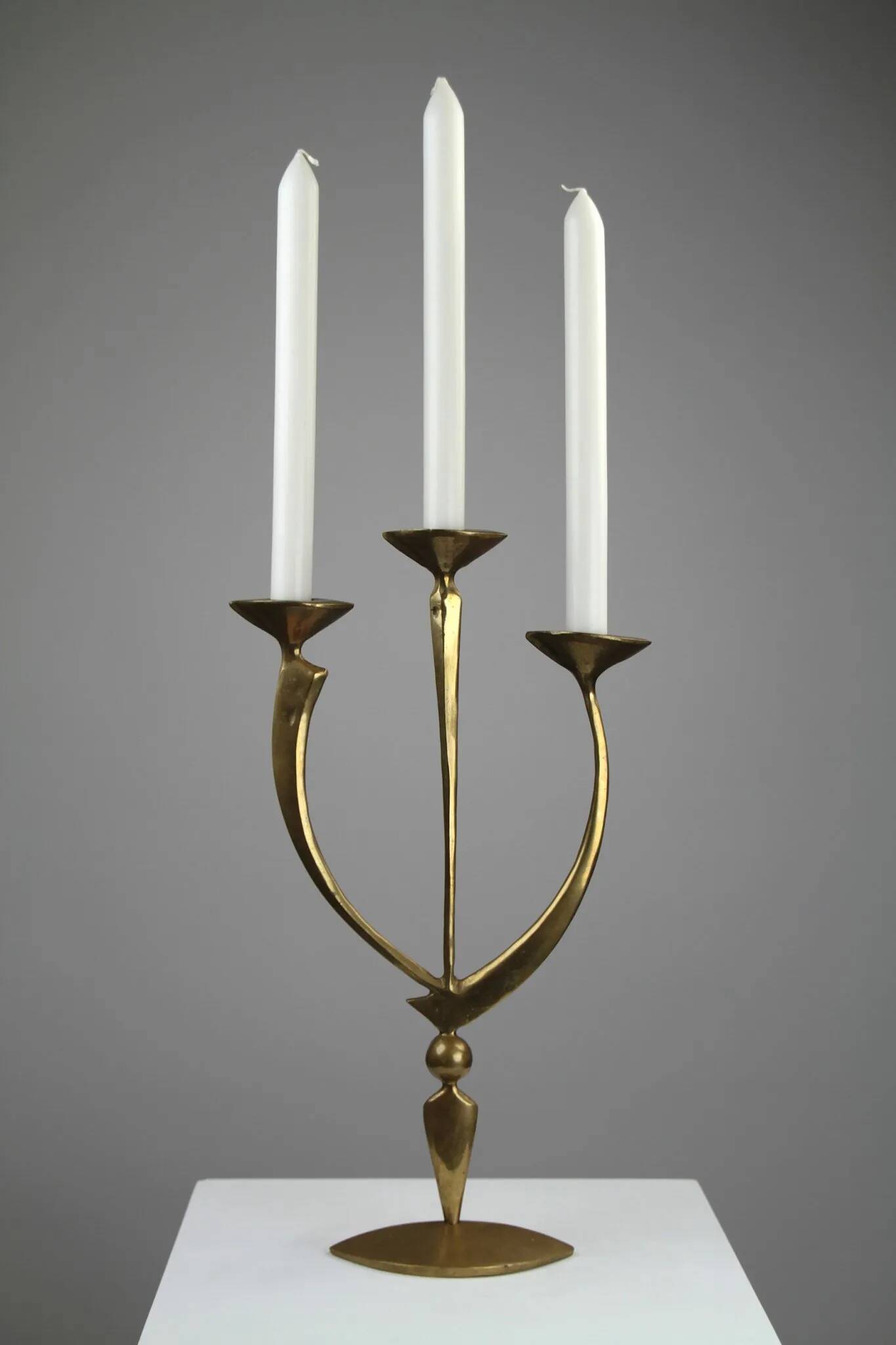 Solid Brass Three-Arm Candelabra — Modernist, 1960s