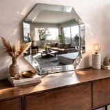 Modernist Octagonal Mirror – Art Glass & Wide Bevel – 1950s/60s